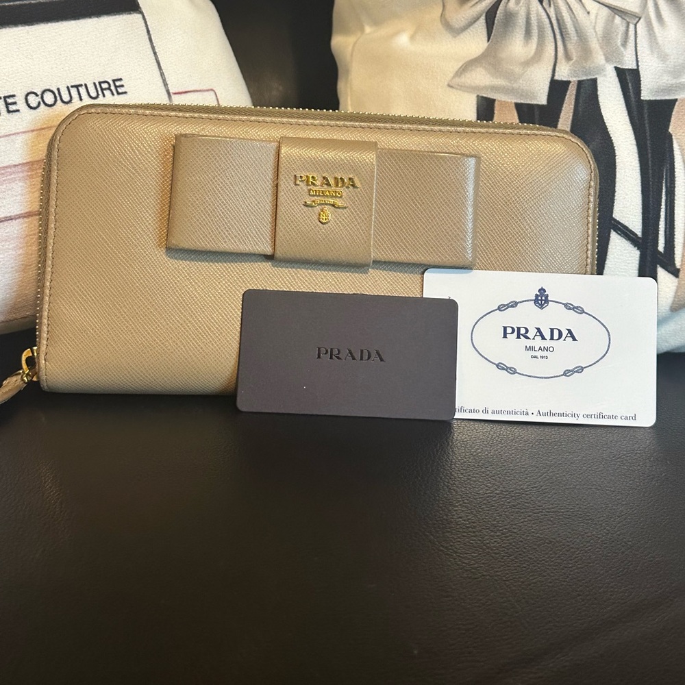 Tan Prada zip wallet